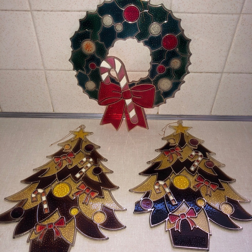 Vintage SNP 1985 Christmas Hanging Decorations Lot (3)‎ Wreath trees